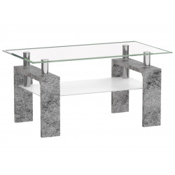 Table Basse Verre & Pieds Aspect Béton – 110x60 cm