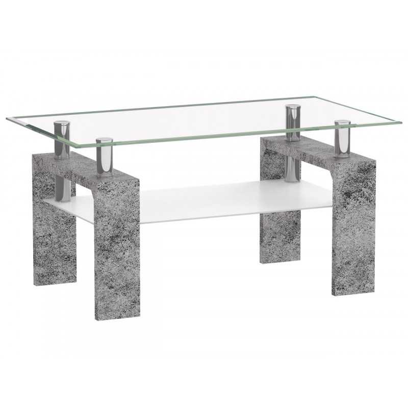 Table Basse Verre & Pieds Aspect Béton – 110x60 cm