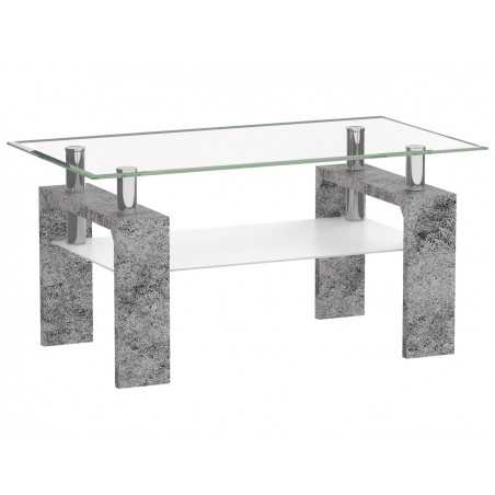 Table Basse Verre & Pieds Aspect Béton – 110x60 cm