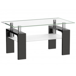Table Basse– Pieds Aspect Laqué Noir & Verre Trempé