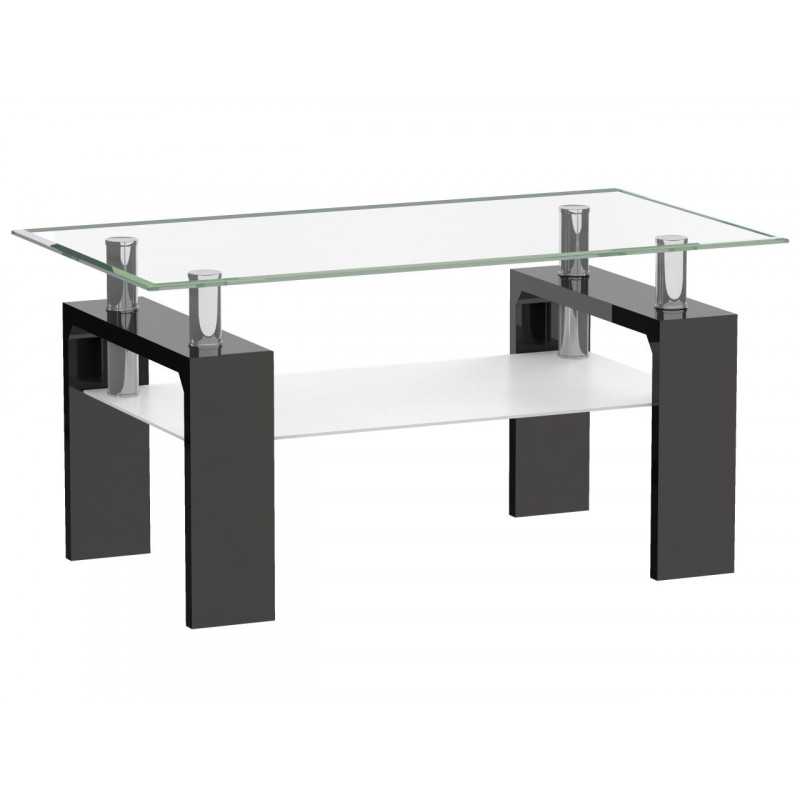 Table Basse Verre & Pieds Aspect Laqué Noir – 110x60 cm