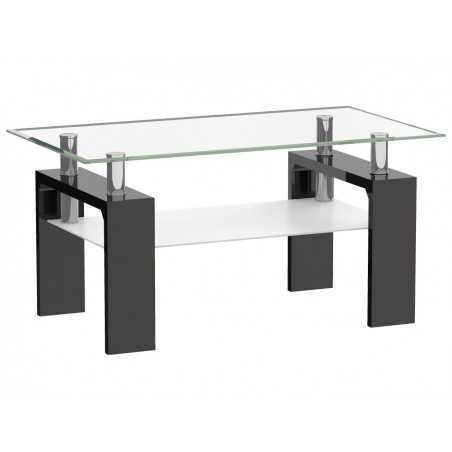 Table Basse Verre & Pieds Aspect Laqué Noir – 110x60 cm