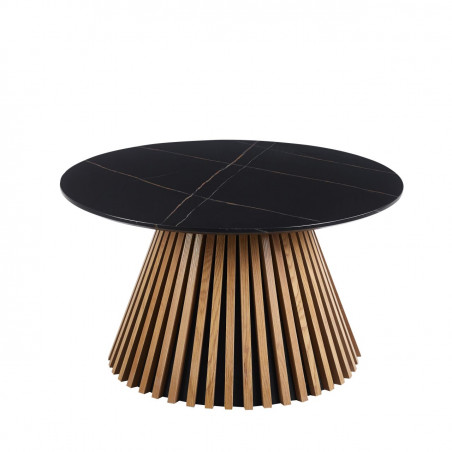 Table Basse Spine – Aspect marbre noir & chêne Golddeco