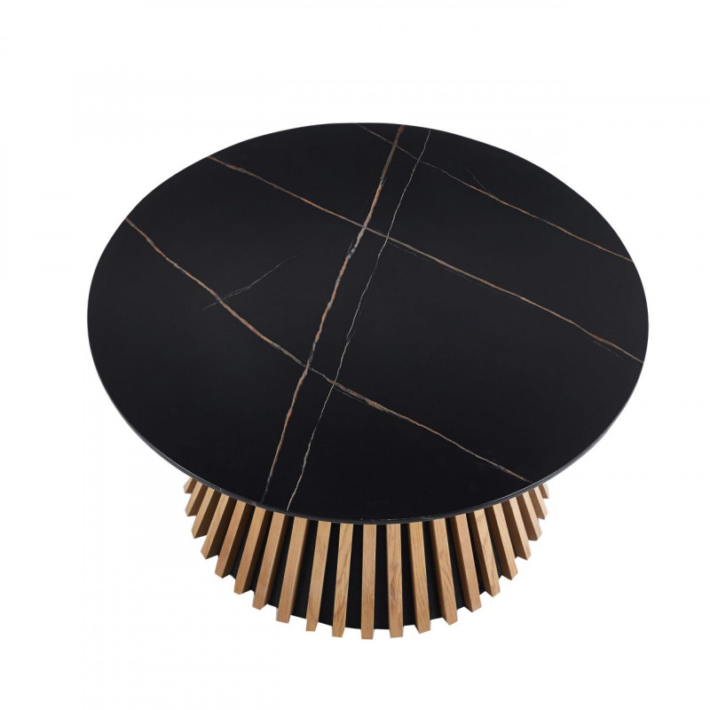 Table Basse Spine – Aspect marbre noir & chêne Golddeco