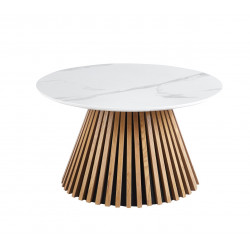 Table Basse SpineMarbre Blanc 80 cm – Plateau Marbre & Structure Chêne | Golddeco