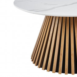 Table Basse SpineMarbre Blanc 80 cm – Plateau Marbre & Structure Chêne | Golddeco