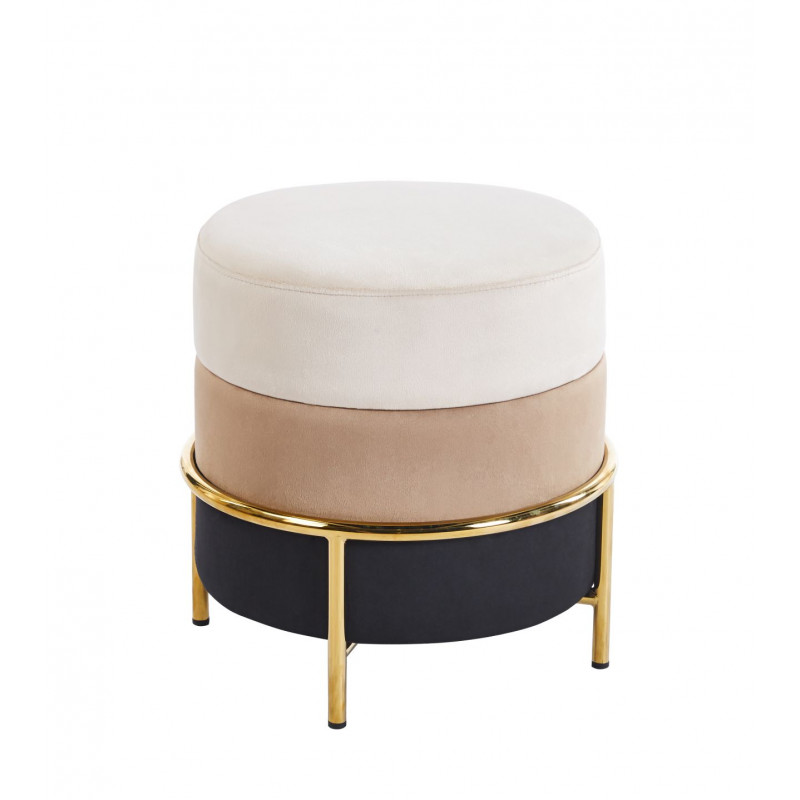 Pouf Matilda – Velours beige, cappuccino et noir doré