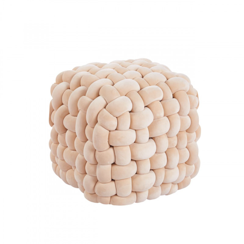 Pouf Tressé – Velours Beige Chic et Confortable