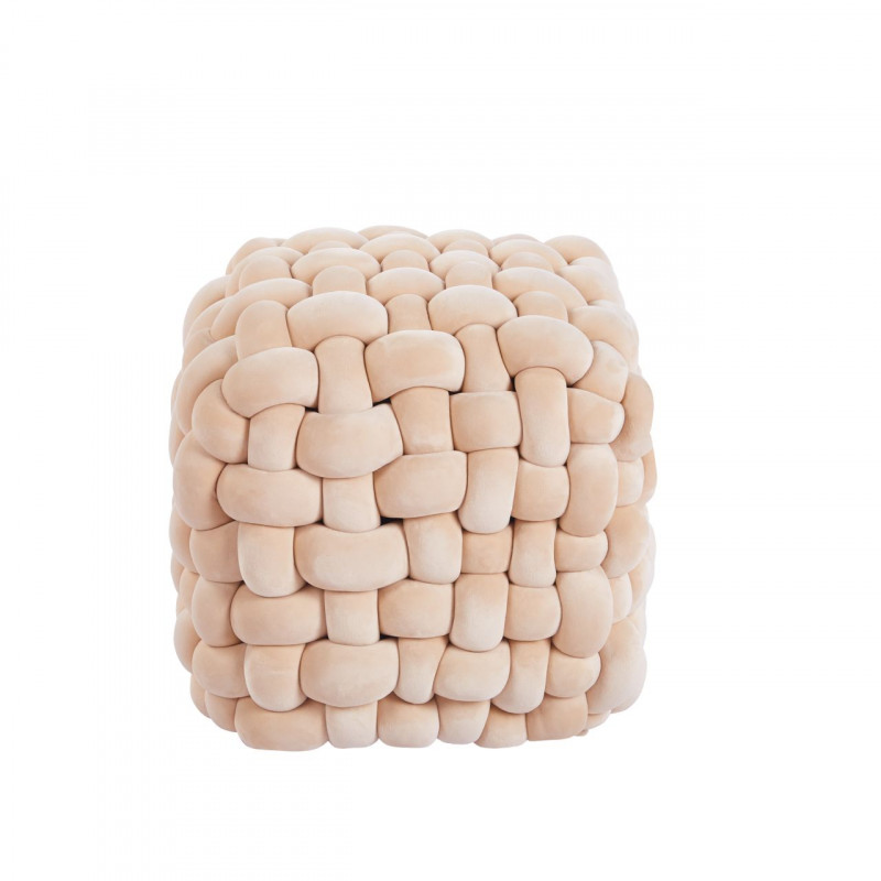 Pouf Tressé – Velours Beige Chic et Confortable