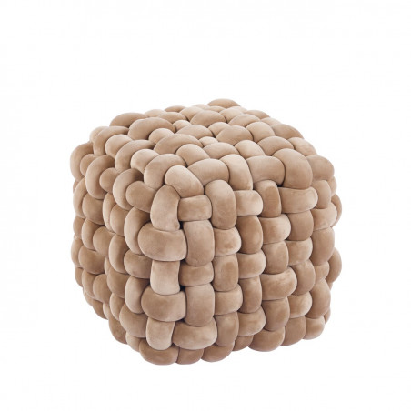 Pouf Tressé – Velours Duveteux Cappuccino