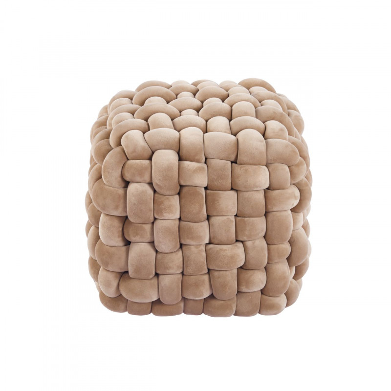 Pouf Tressé – Velours Duveteux Cappuccino