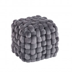 Pouf Tressé – Velours Duveteux Gris Chic