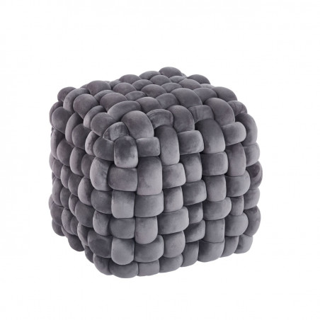 Pouf Tressé – Velours Duveteux Gris Chic