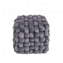 Pouf Tressé – Velours Duveteux Gris Chic