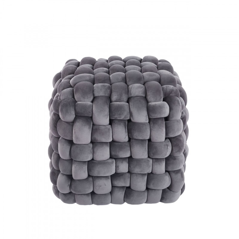 Pouf Tressé – Velours Duveteux Gris Chic