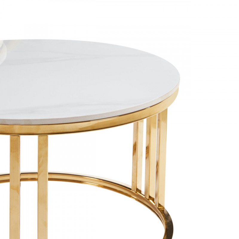 Lot de 2 Tables Basses Luxe Marbre Blanc & Doré – Design Chic 80/60 cm