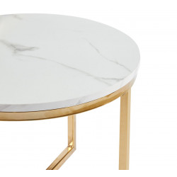 Lot de 2 Tables Basses Gigognes Marbre Blanc & Doré – Design Élégant Duo 70/50 cm