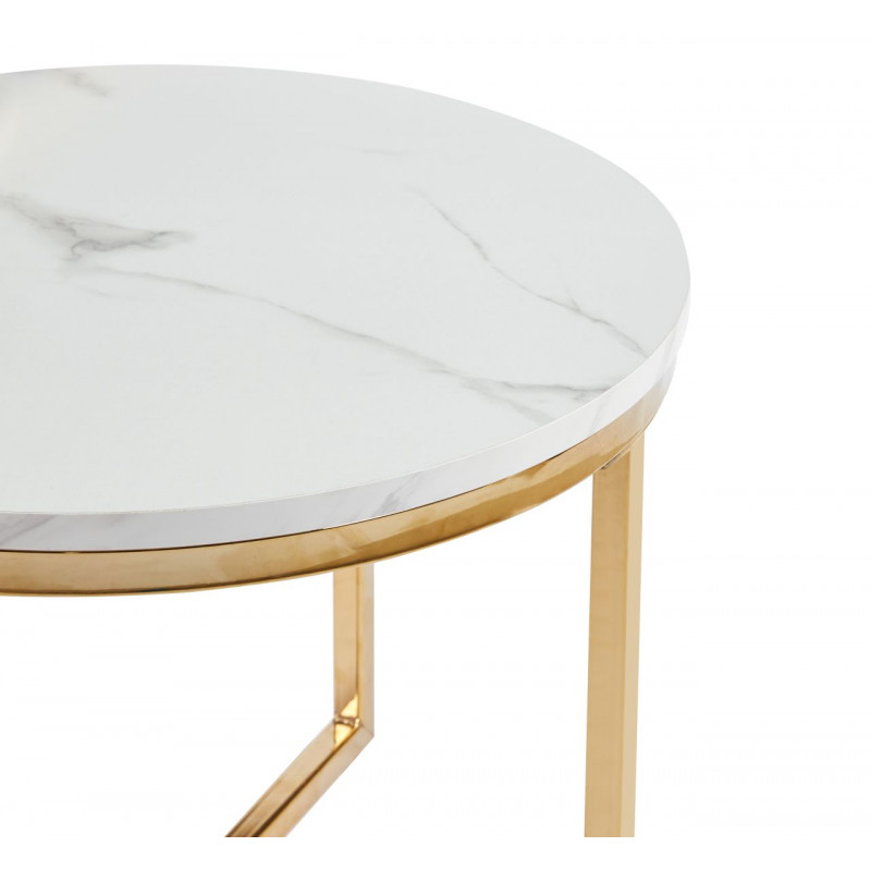 Lot de 2 Tables Basses Gigognes Marbre Blanc & Doré – Design Élégant Duo 70/50 cm