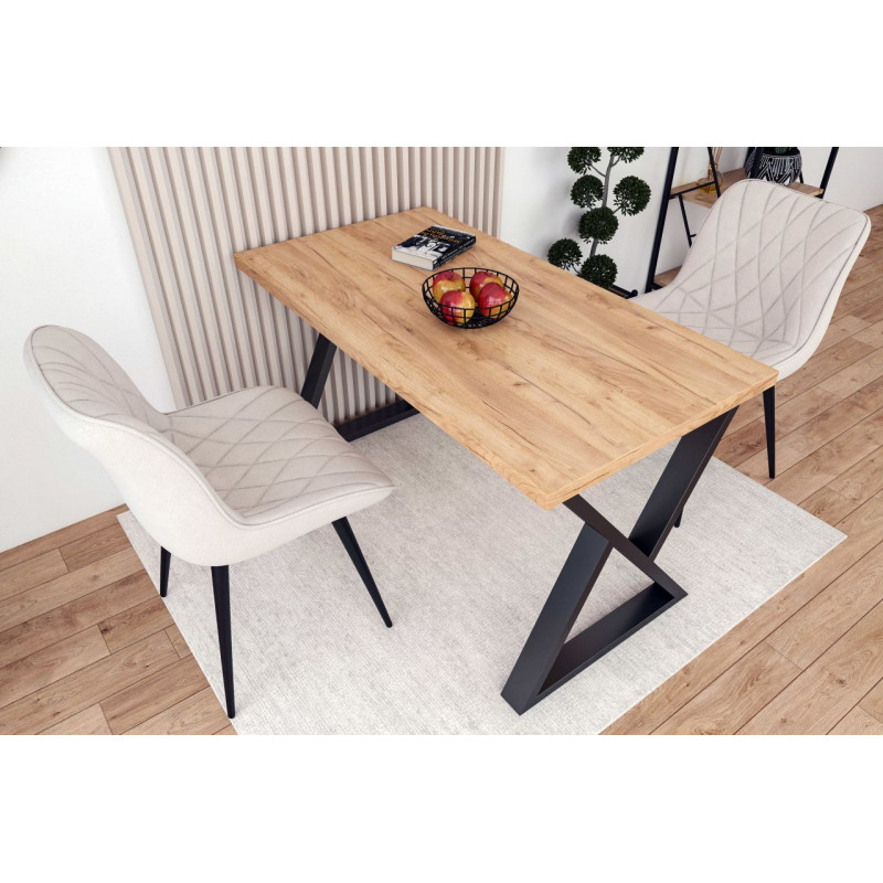 Table Louxor – Chêne doré & pieds noirs croisés Golddeco