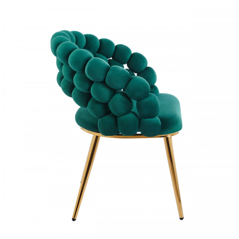Chaise velours design Bubble verte – Pieds aspect or – Golddeco