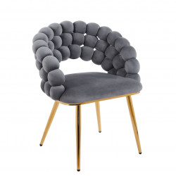 Chaise design Bubble en velours gris – Pieds dorés aspect chromé