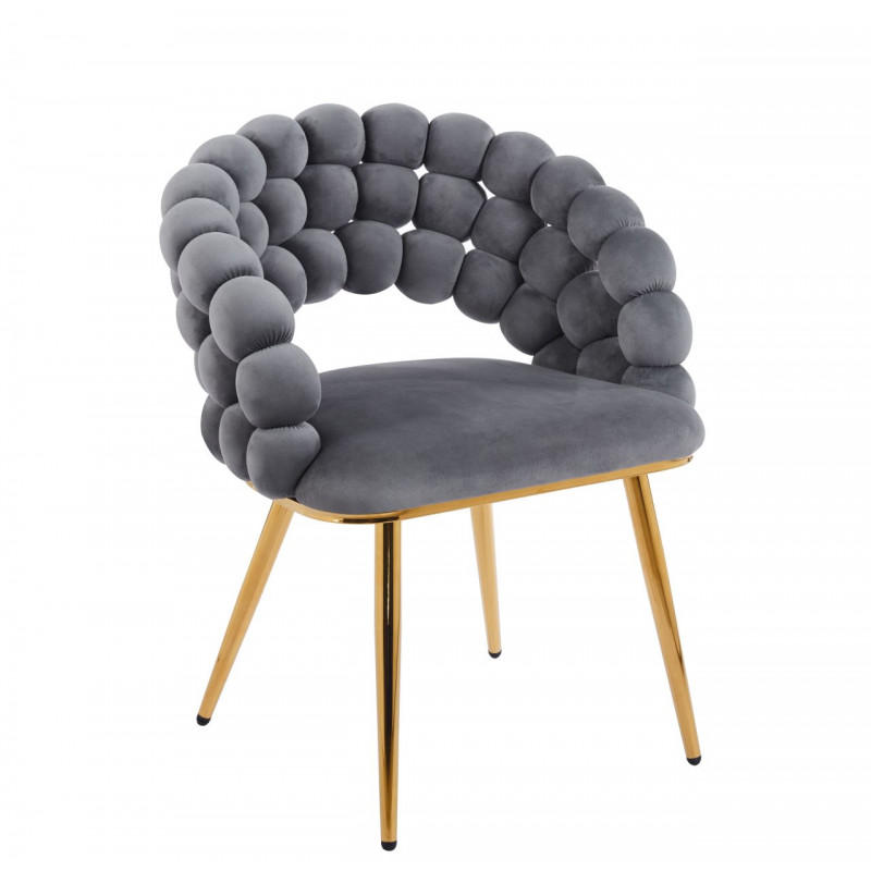 Chaise Bubble velours gris & pieds dorés – Design Golddeco
