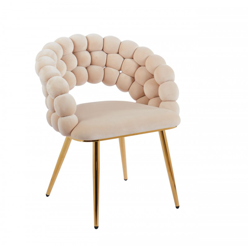 Chaise Bubble velours beige & pieds aspect doré – Design Golddeco