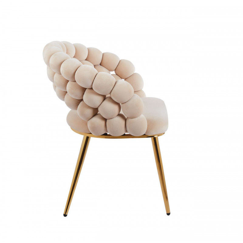 Chaise Bubble velours beige & pieds aspect doré – Design Golddeco