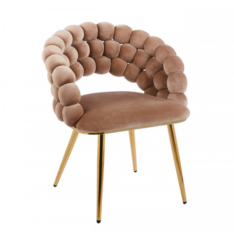 Chaise Bubble velours cappuccino & pieds aspect or – Élégance Golddeco