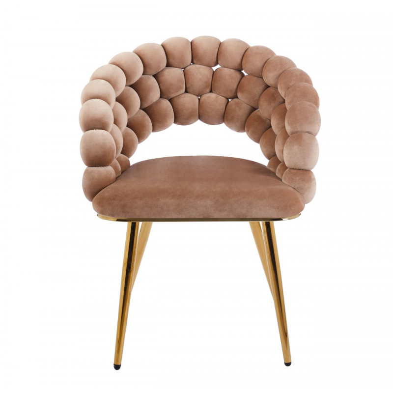 Chaise Bubble velours cappuccino & pieds aspect or – Élégance Golddeco