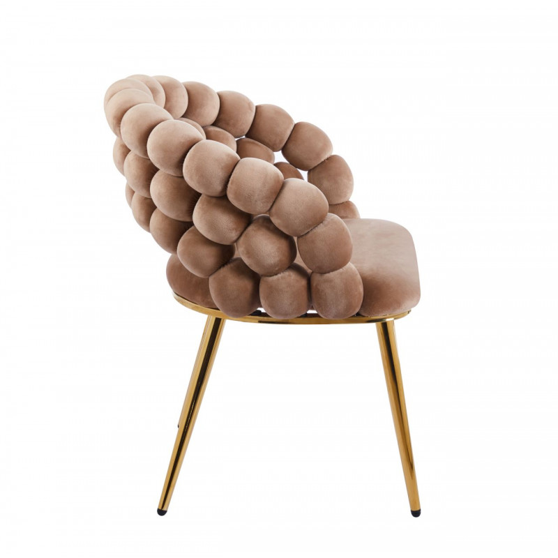Chaise Bubble velours cappuccino & pieds aspect or – Élégance Golddeco