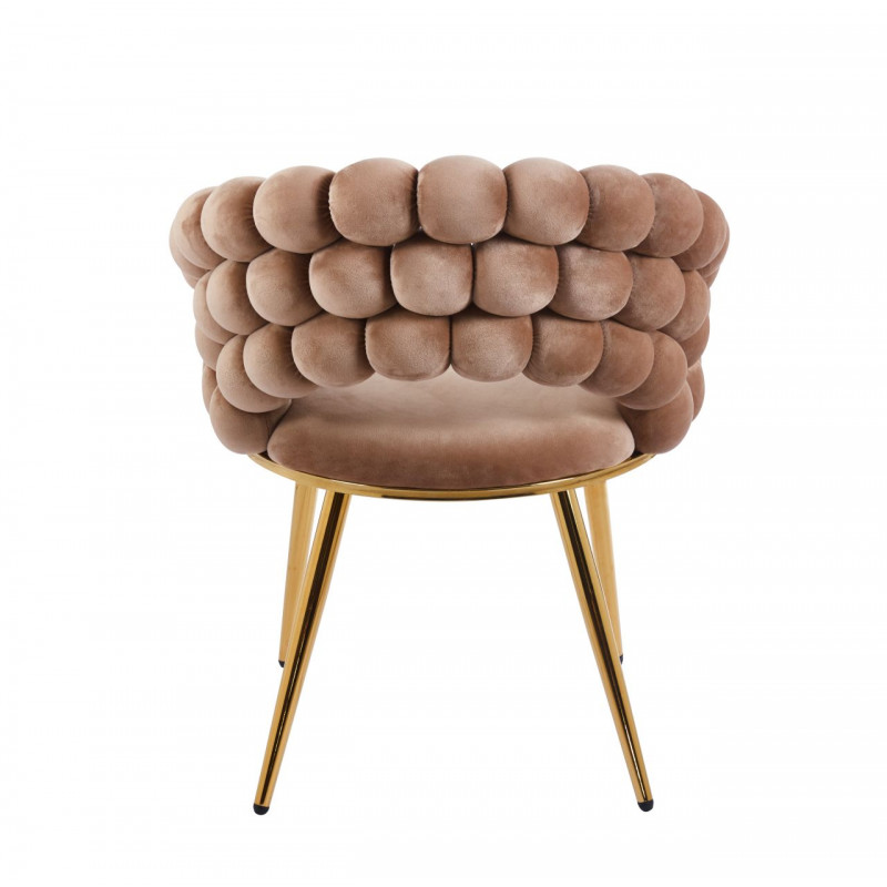 Chaise Bubble velours cappuccino & pieds aspect or – Élégance Golddeco