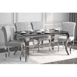 Chaise Baroque Victoria velours gris – Pieds chromés élégants