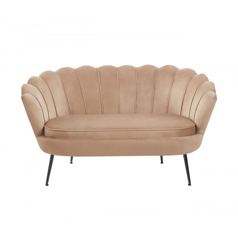 Canapé Coquillage en velours marron cappuccino – Pieds noirs | Élégance Golddeco