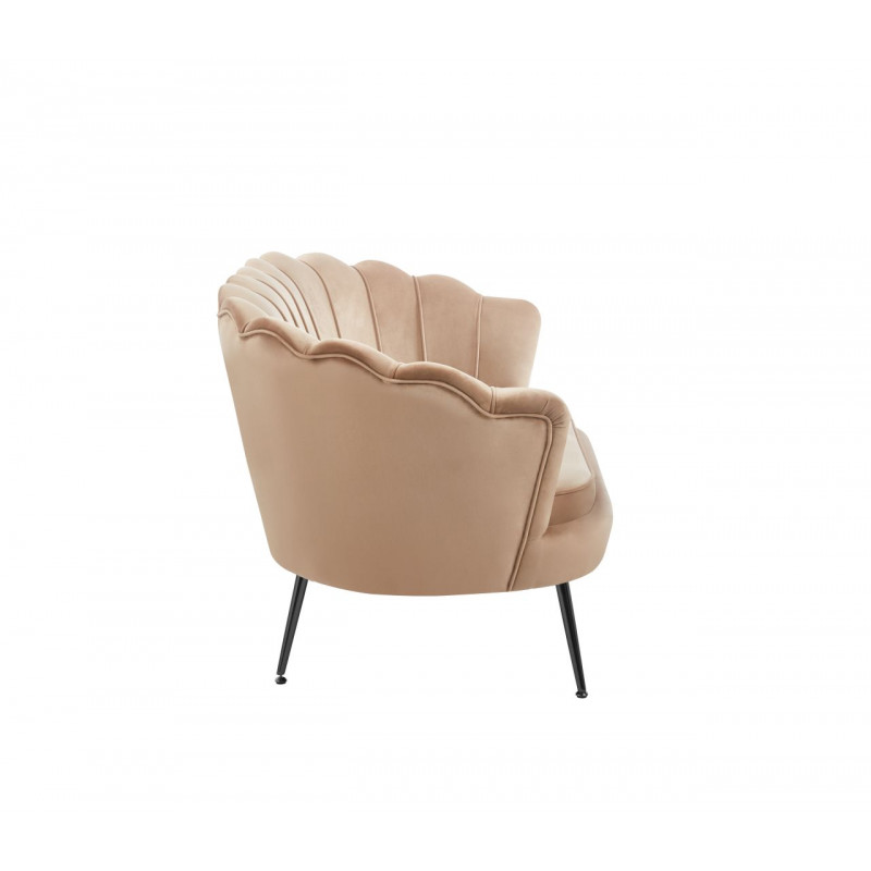 Canapé Coquillage en velours marron cappuccino – Pieds noirs | Élégance Golddeco