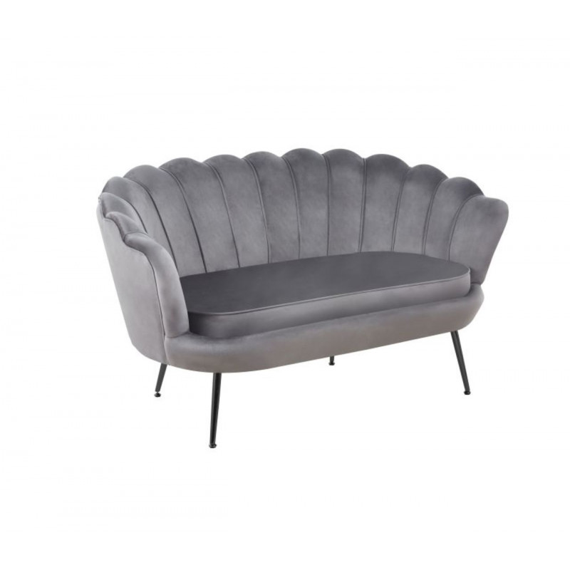 Canapé Coquillage en velours gris – Pieds noirs | Élégance Golddeco