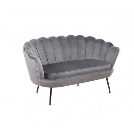 Canapé Coquillage en velours gris – Pieds noirs | Élégance Golddeco