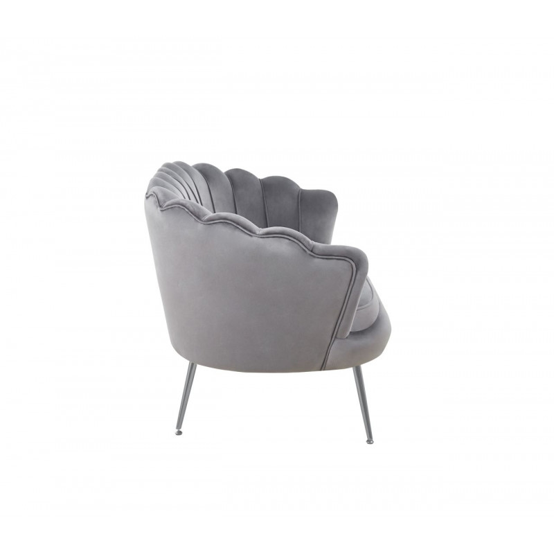 Canapé Coquillage en velours gris – Pieds argentés | Élégance Golddeco