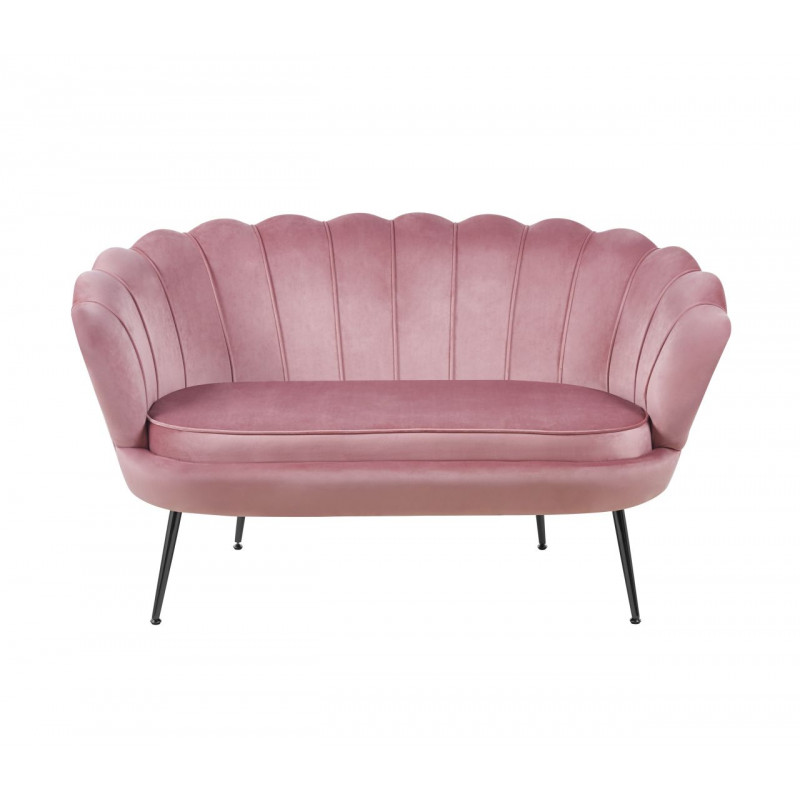 Canapé Coquillage en velours rose – Pieds noirs | Élégance Golddeco