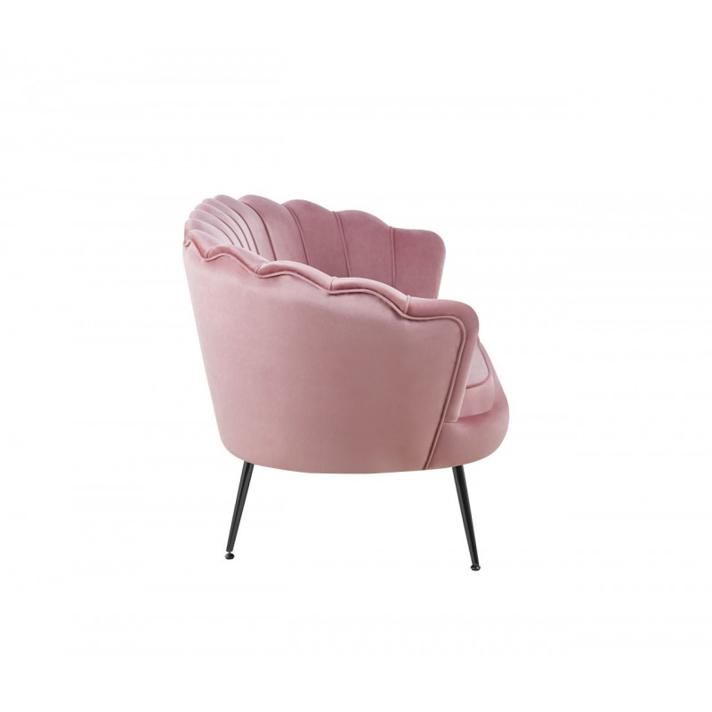 Canapé Coquillage en velours rose – Pieds noirs | Élégance Golddeco
