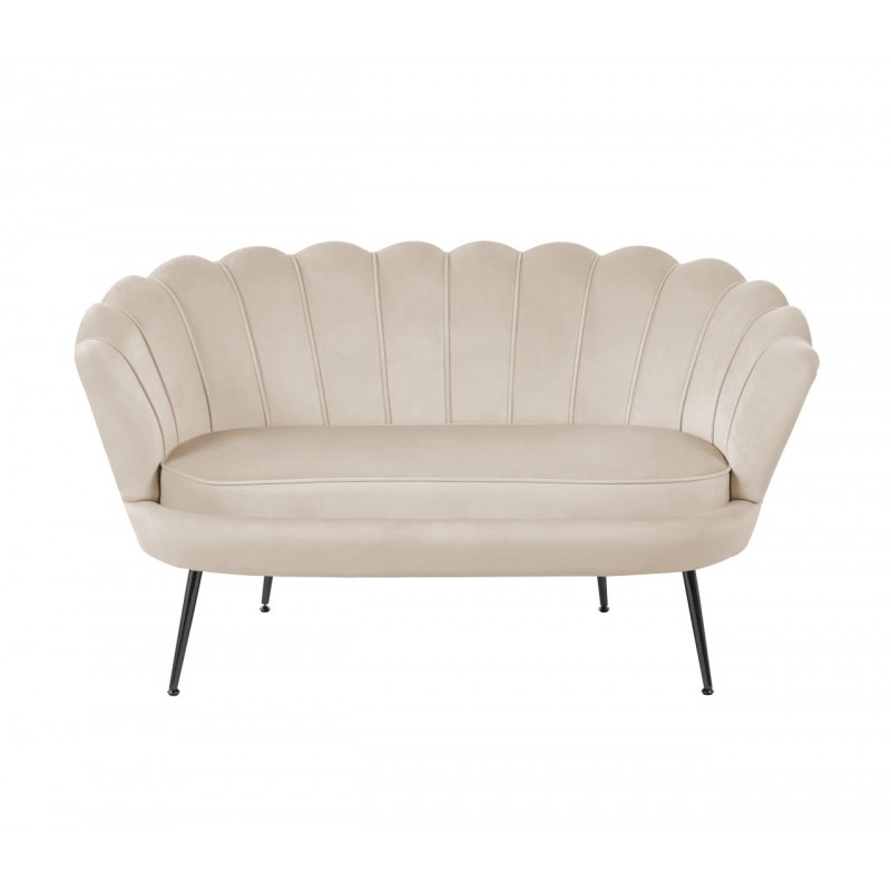 Canapé Coquillage en velours beige – Pieds noirs | Élégance Golddeco