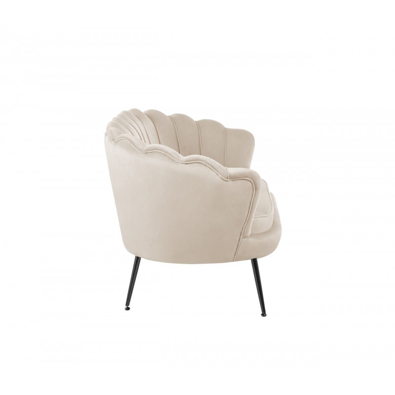Canapé Coquillage en velours beige – Pieds noirs | Élégance Golddeco
