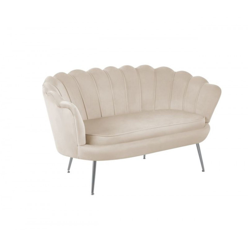 Canapé Coquillage en velours beige – Pieds argentés | Élégance Golddeco