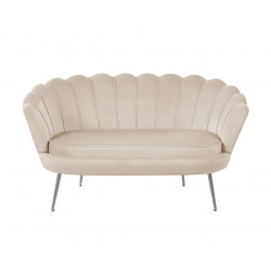 Canapé Coquillage en velours beige – Pieds argentés | Élégance Golddeco