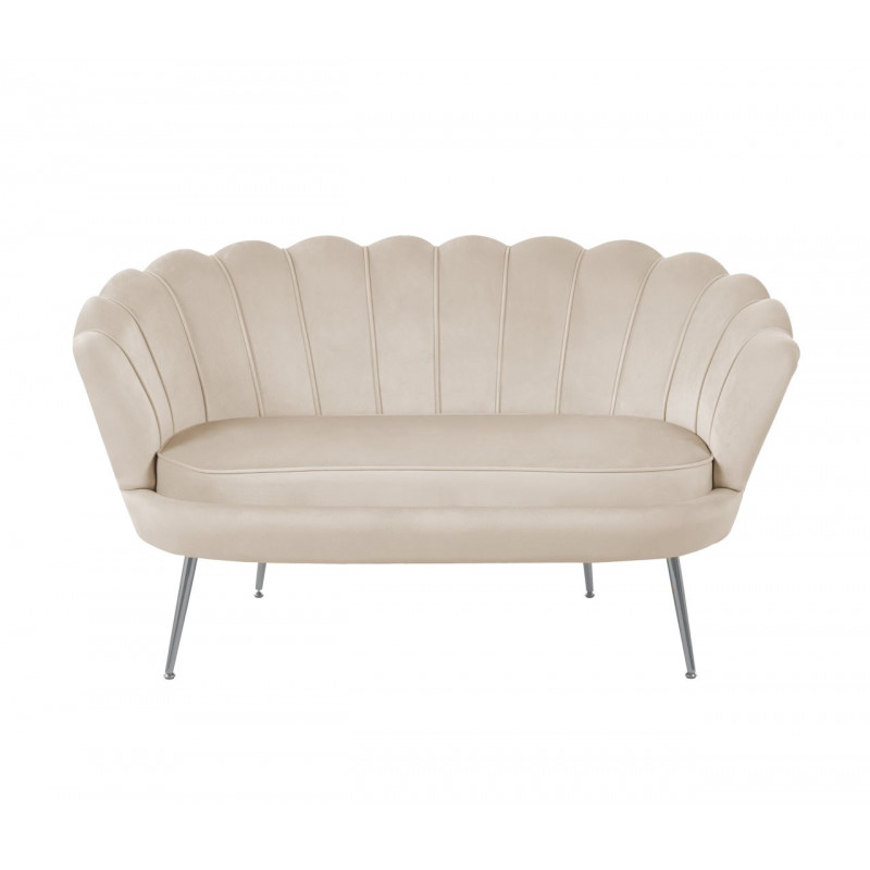 Canapé Coquillage en velours beige – Pieds argentés | Élégance Golddeco
