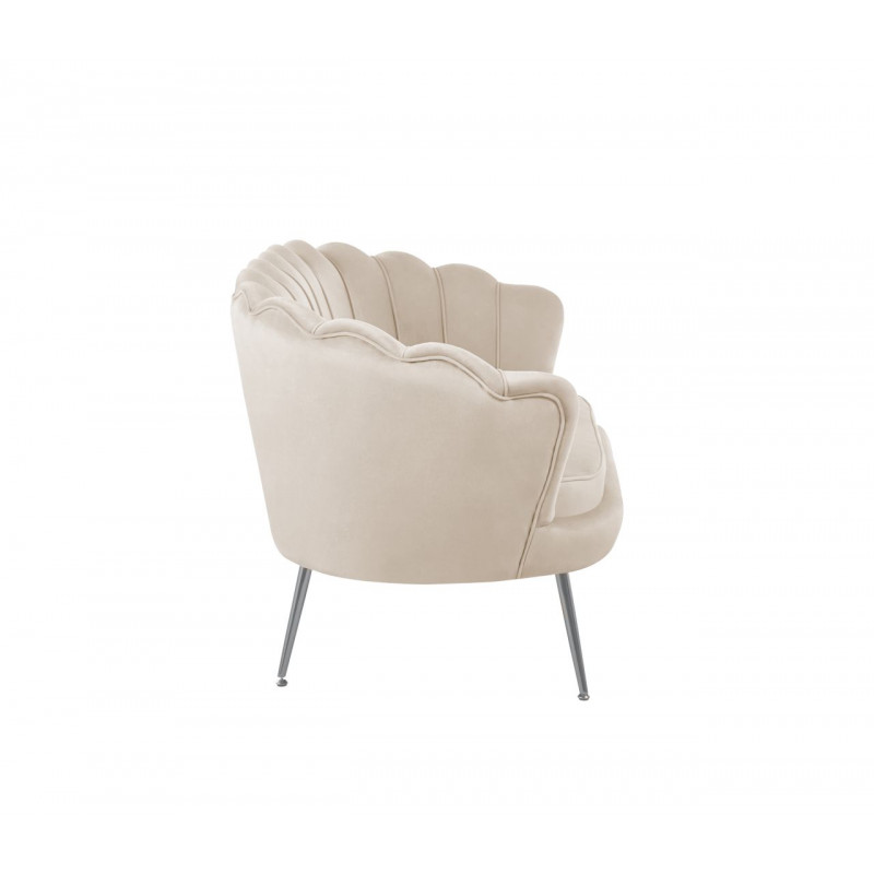 Canapé Coquillage en velours beige – Pieds argentés | Élégance Golddeco
