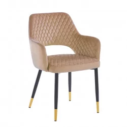 Chaise CLARA marron cappuccino – Pieds noirs embouts dorés | Golddeco