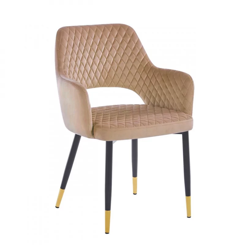 Chaise CLARA marron cappuccino – Pieds noirs embouts dorés | Golddeco