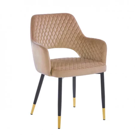 Chaise CLARA marron cappuccino – Pieds noirs embouts dorés | Golddeco