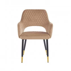 Chaise CLARA marron cappuccino – Pieds noirs embouts dorés | Golddeco
